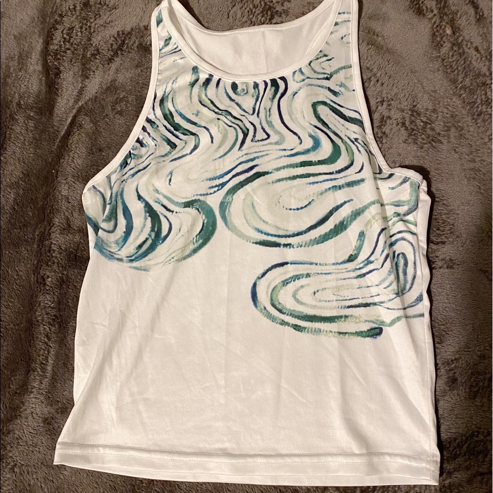 White Tank top with Green Marble accents